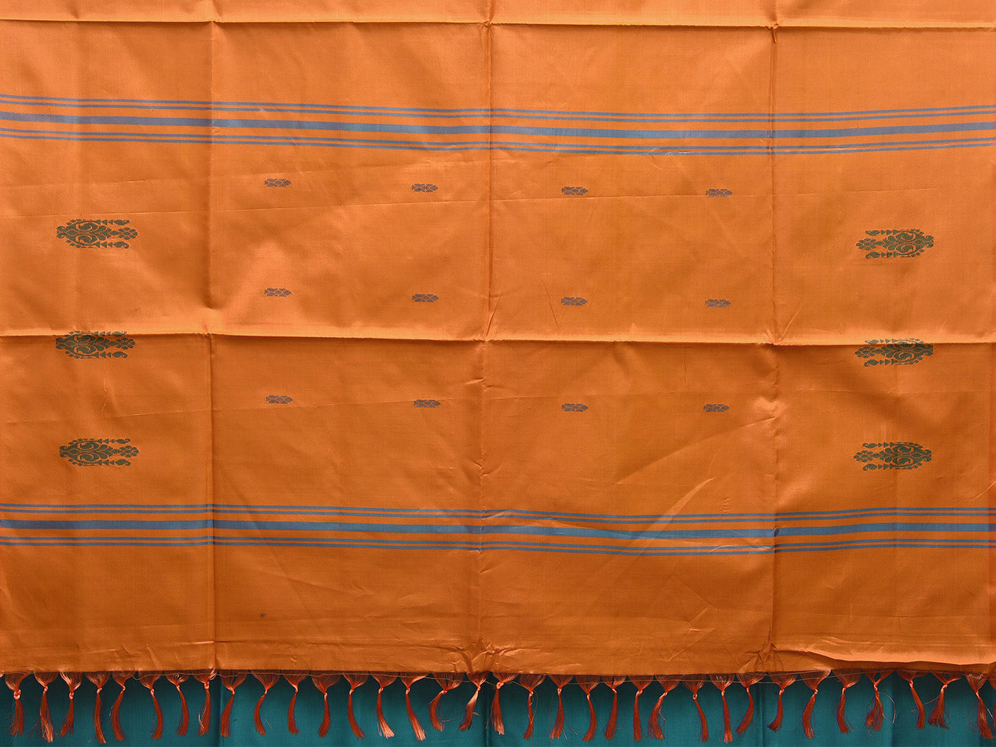 Turquoise and Mustard Banana Silk Saree with Small Buta and Contrast Pallu Design No Blouse o0492