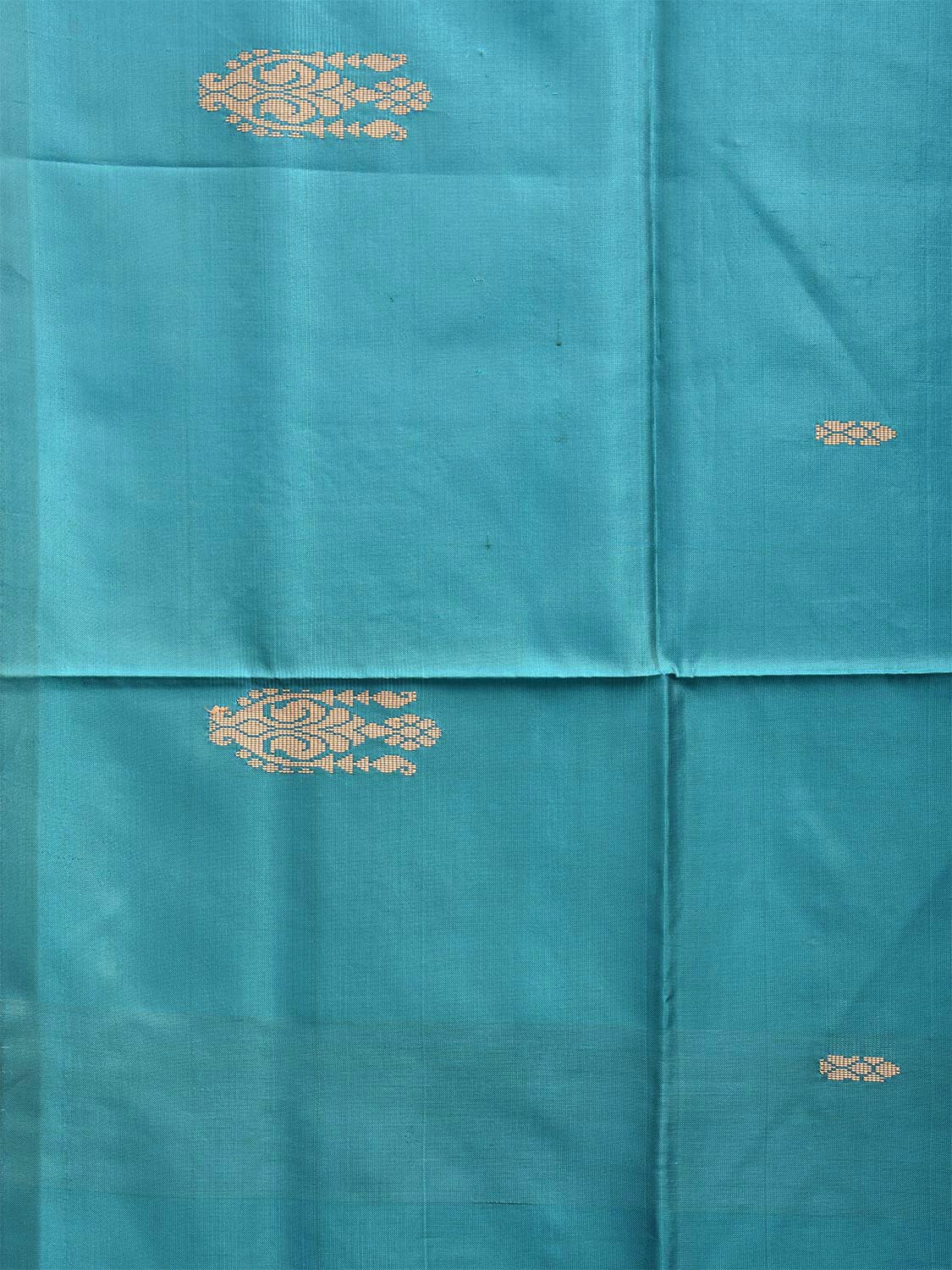 Turquoise and Mustard Banana Silk Saree with Small Buta and Contrast Pallu Design No Blouse o0492