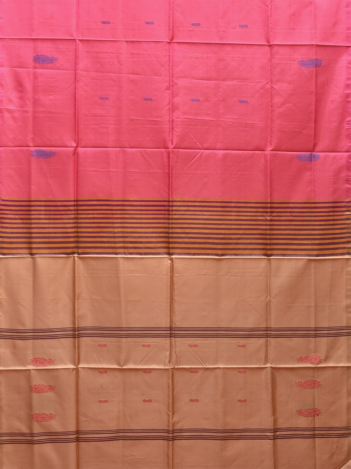 Baby Pink and Cream Banana Silk Saree with Small Buta and Contrast Pallu Design No Blouse o0499