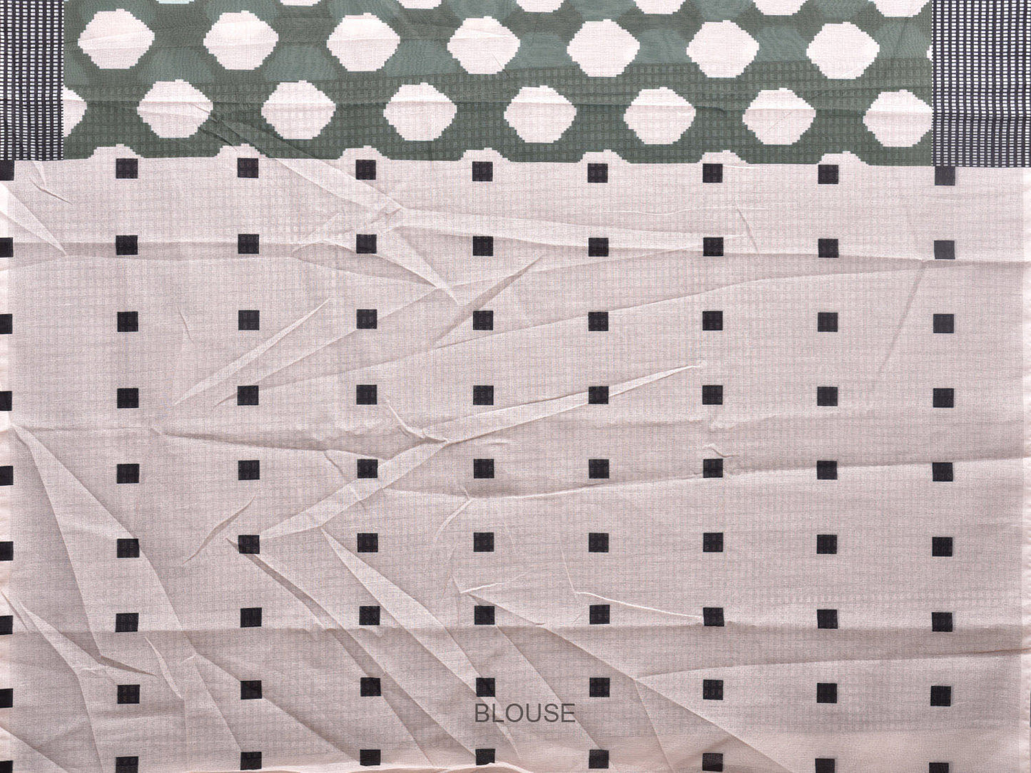 Olive Cotton Saree with Big Polka Dots and Checks Digital Print Design o0500