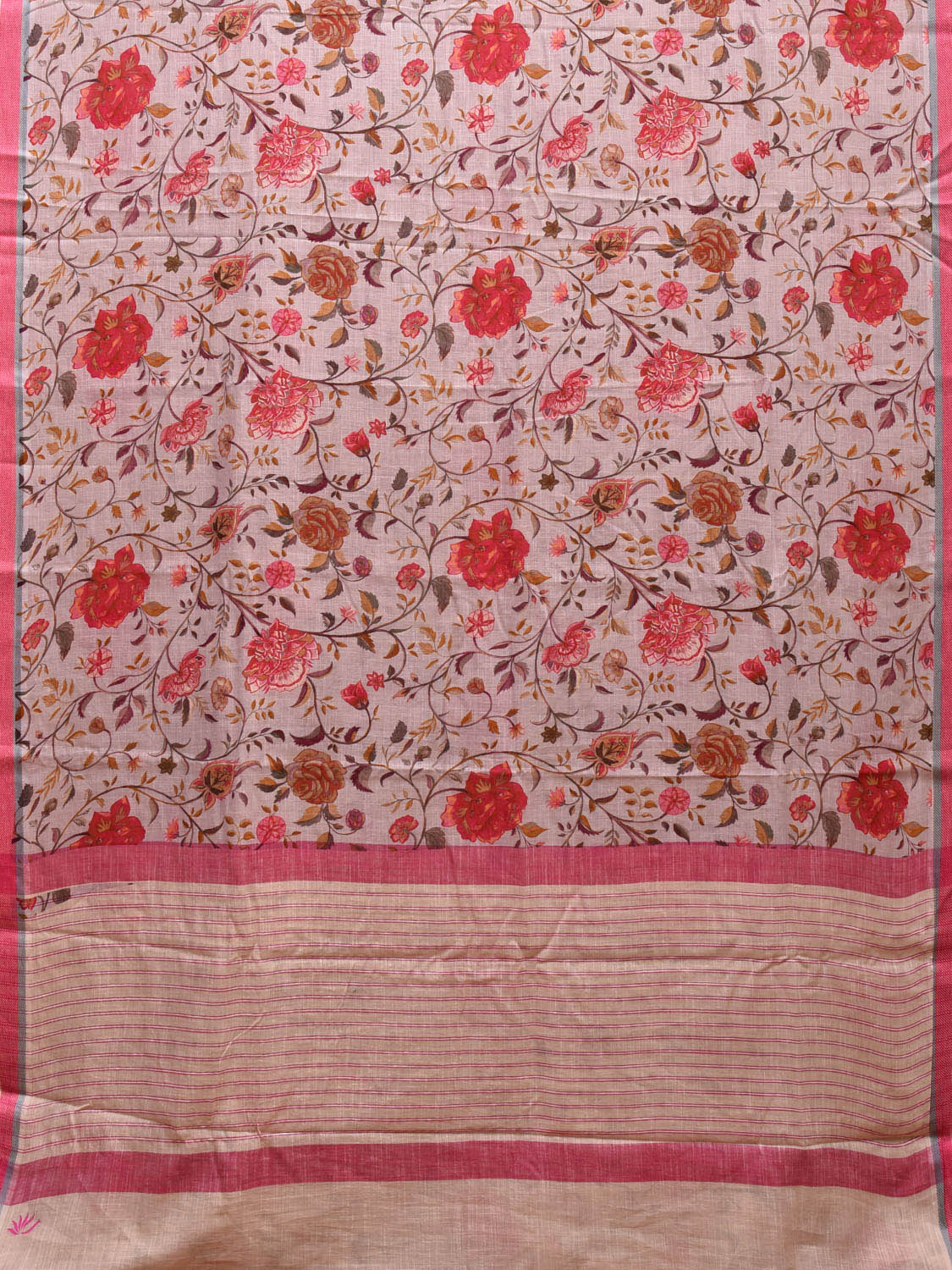 White and Pink Venkatagiri Cotton Saree with Floral Digital Print Design o0502