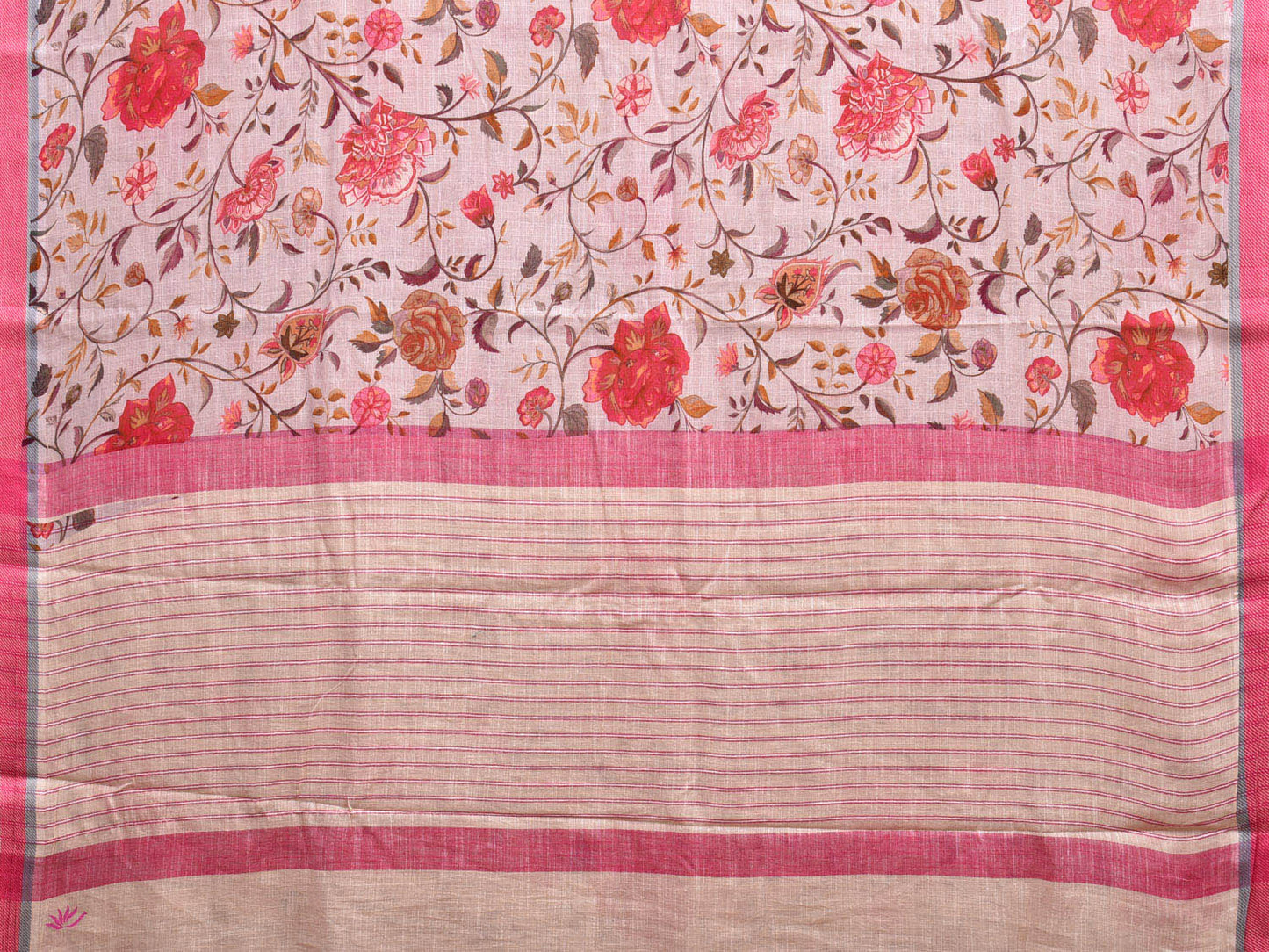 White and Pink Venkatagiri Cotton Saree with Floral Digital Print Design o0502