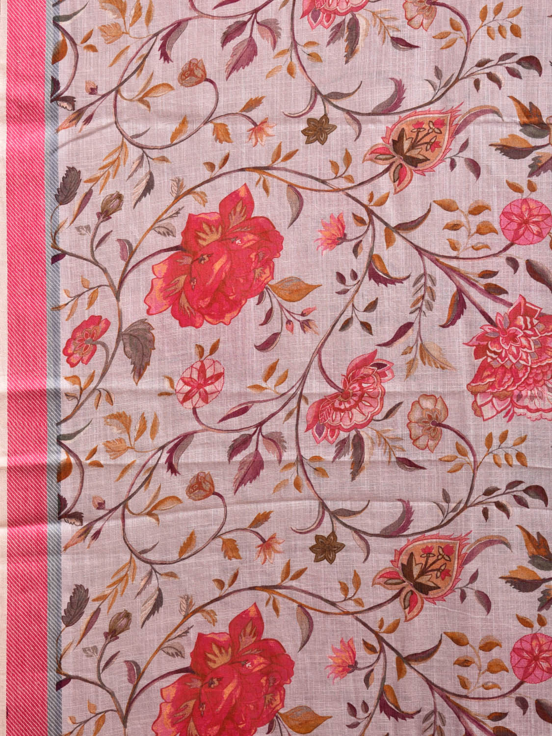 White and Pink Venkatagiri Cotton Saree with Floral Digital Print Design o0502