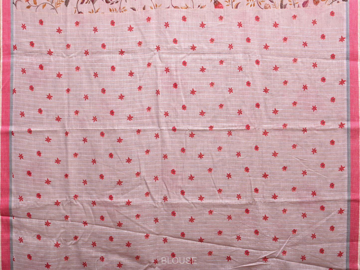 White and Pink Venkatagiri Cotton Saree with Floral Digital Print Design o0502