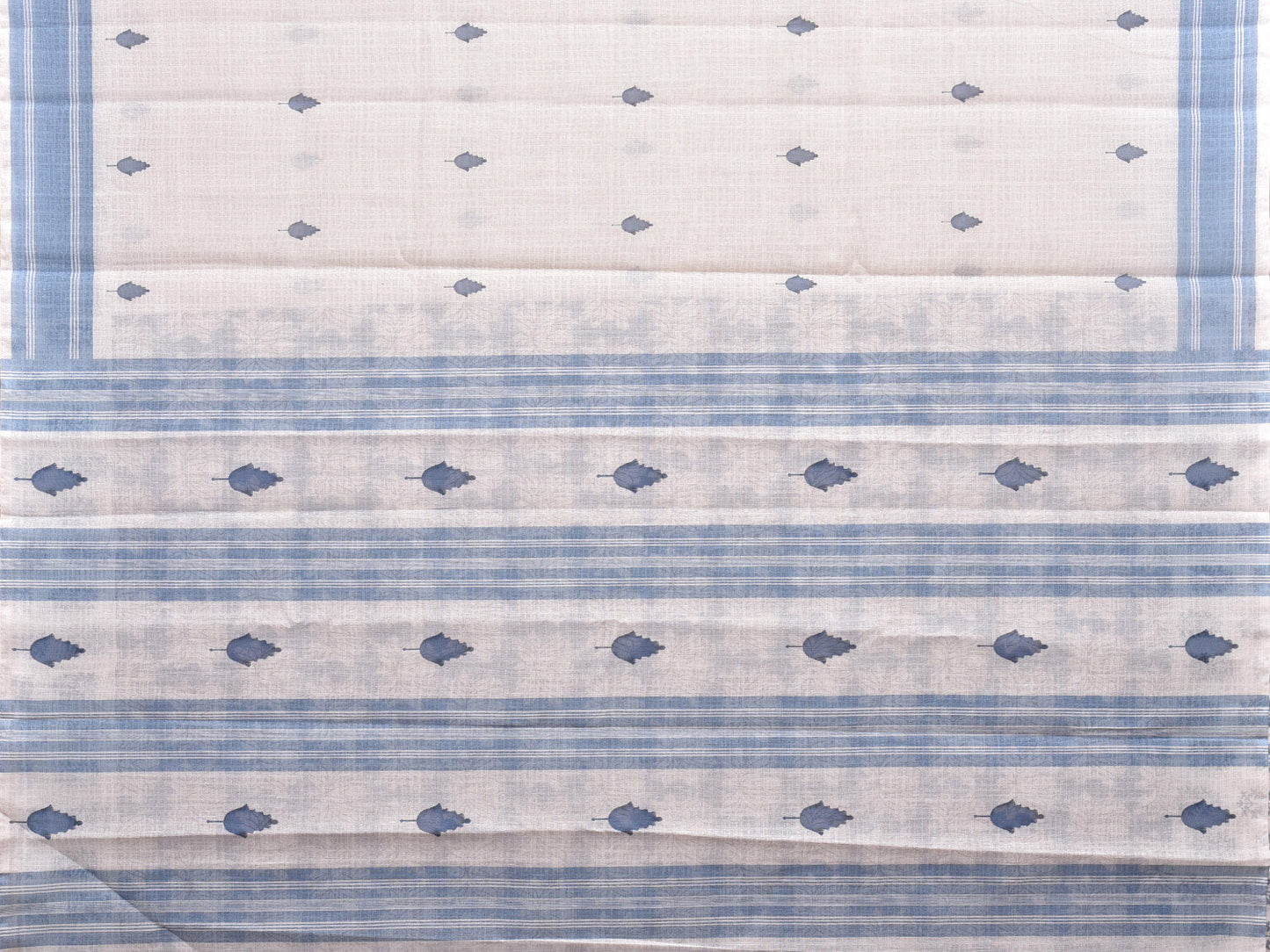 White and Blue Venkatagiri Cotton Saree with Leaf Buta Digital Print Design o0503