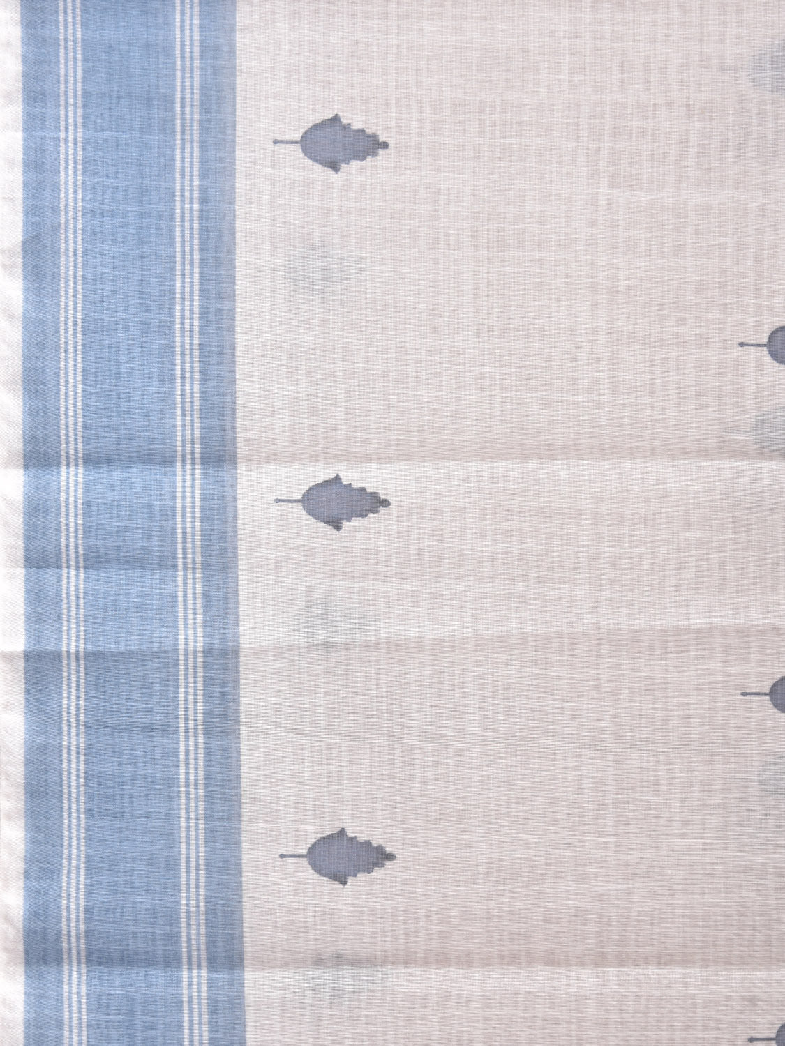 White and Blue Venkatagiri Cotton Saree with Leaf Buta Digital Print Design o0503