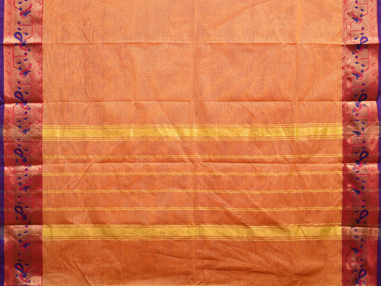 Orange Paithani Jacquard Cotton Saree with Peacock Border Design No Blouse o0506