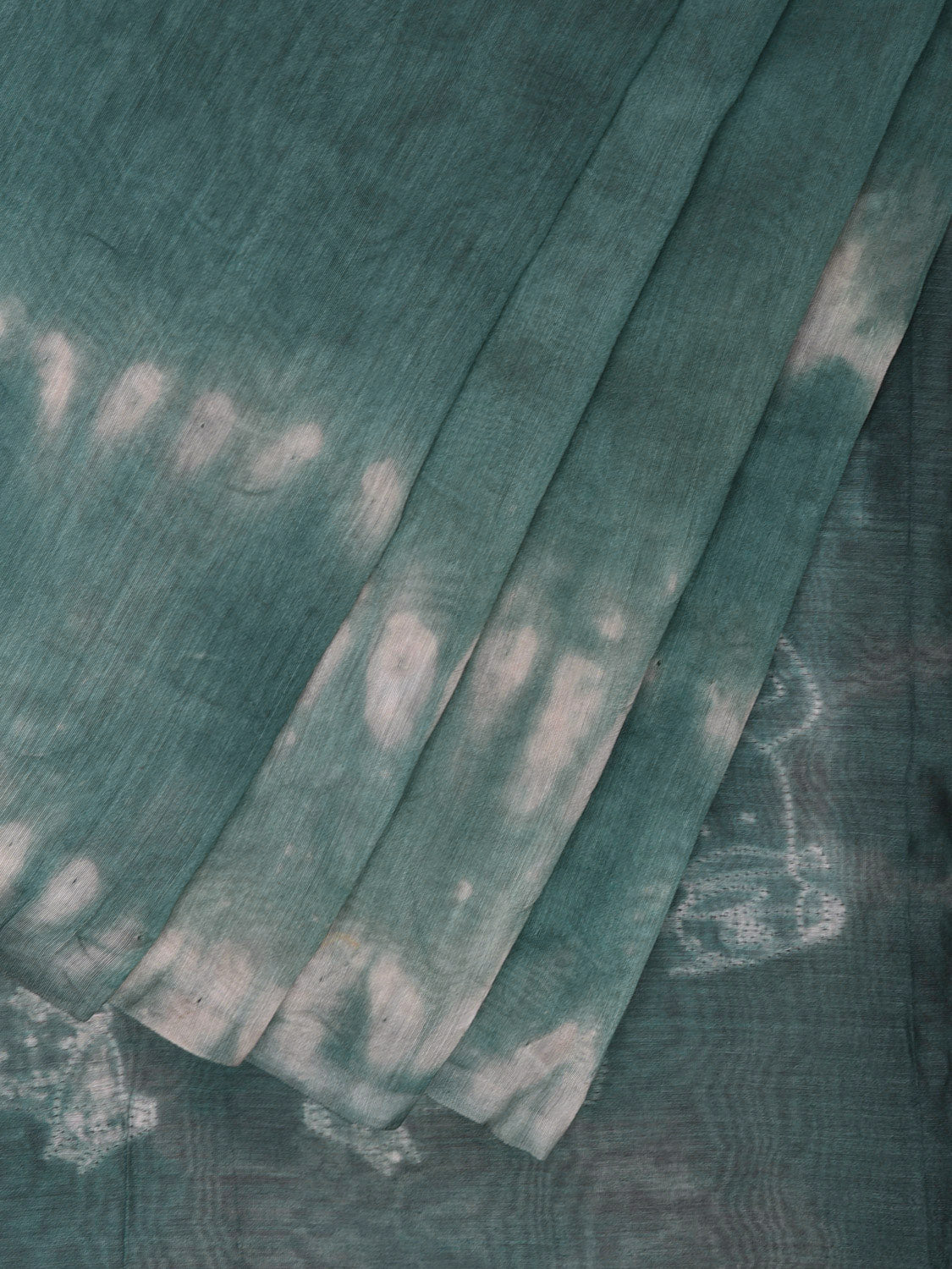 Turquoise Shibori Cotton Silk Saree with Big Circle Body and Cows Pallu Design No Blouse o0512