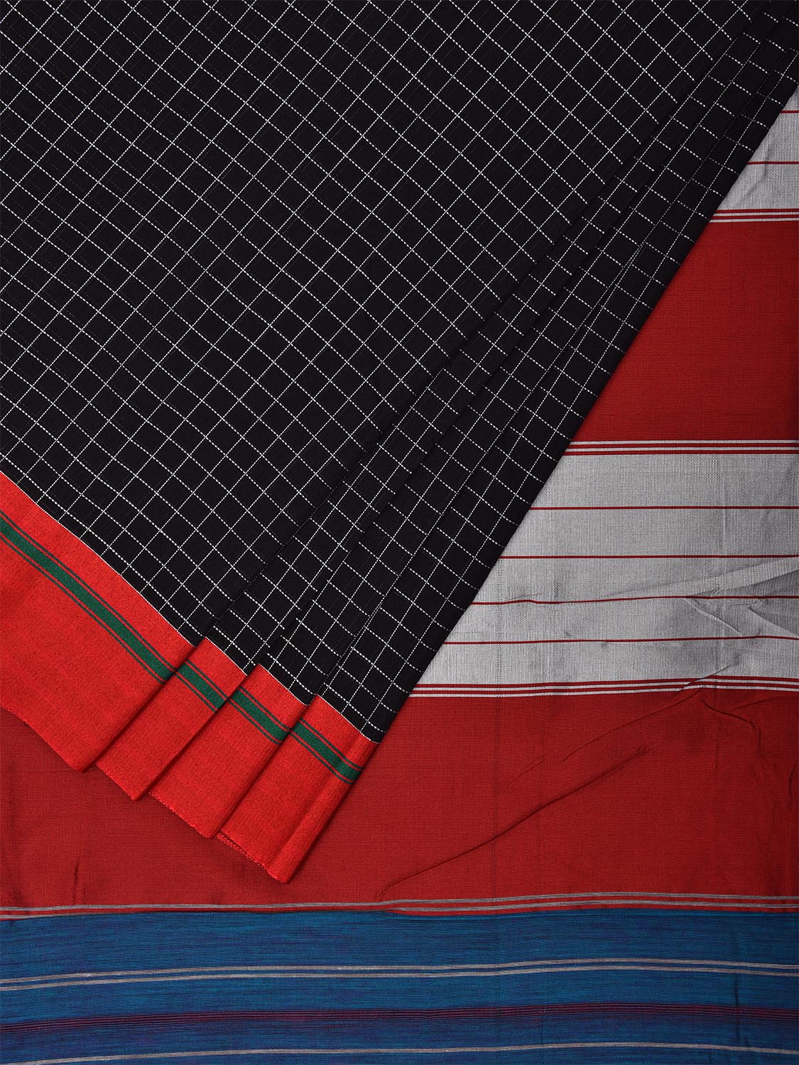 Black and Red ilkal Cotton Viscose Saree with Checks Design o0515