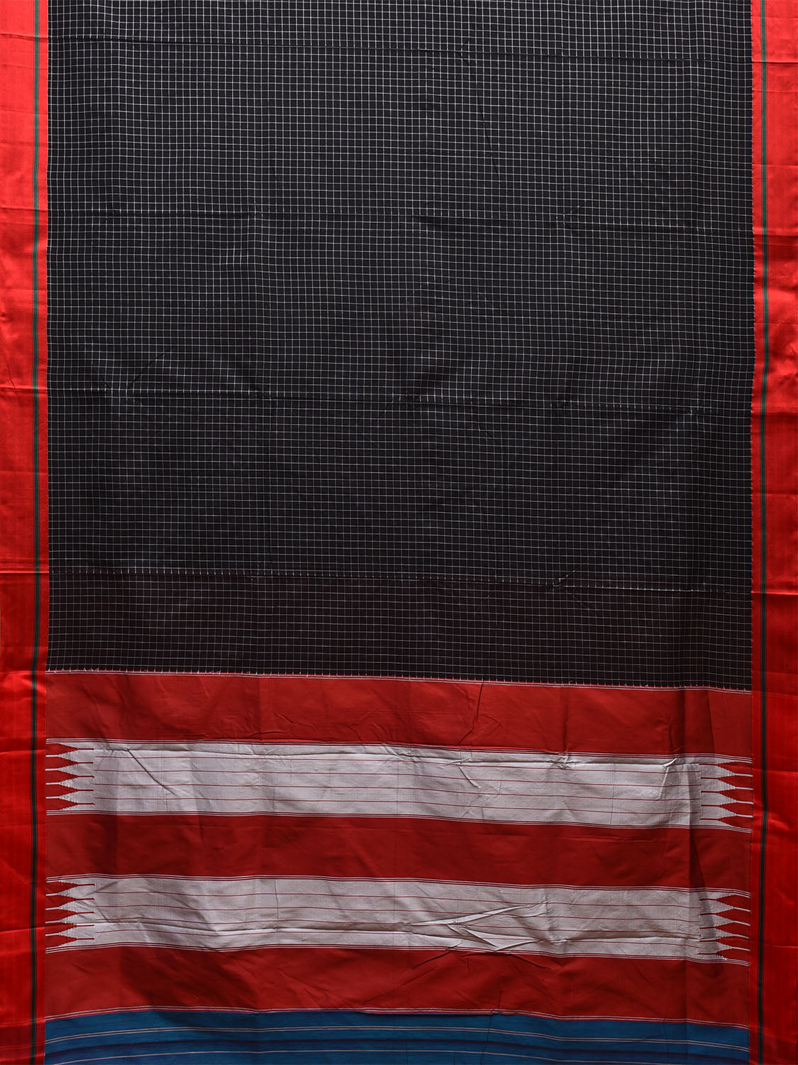 Black and Red ilkal Cotton Viscose Saree with Checks Design o0515