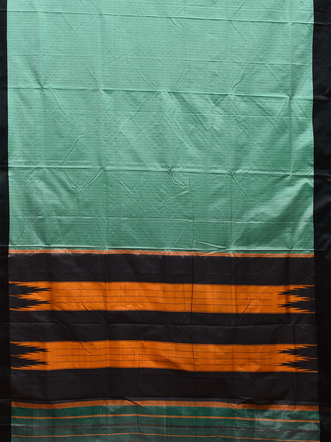 Turquoise and Black ilkal Cotton Viscose Saree with Strips Design o0518