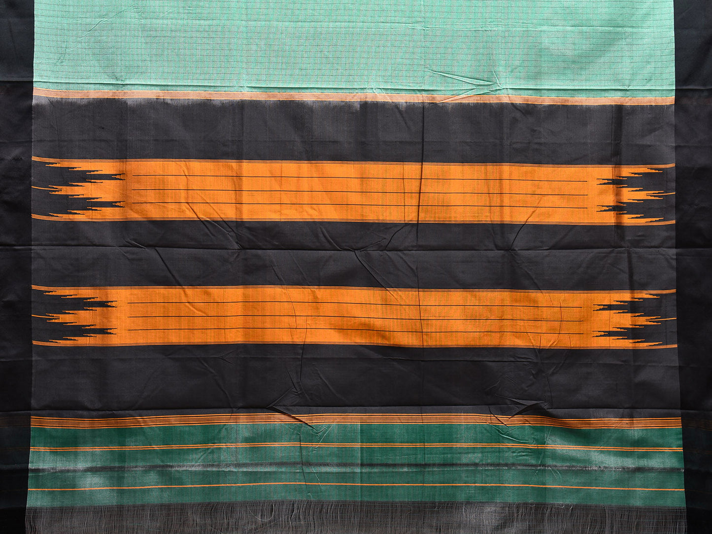 Turquoise and Black ilkal Cotton Viscose Saree with Strips Design o0518