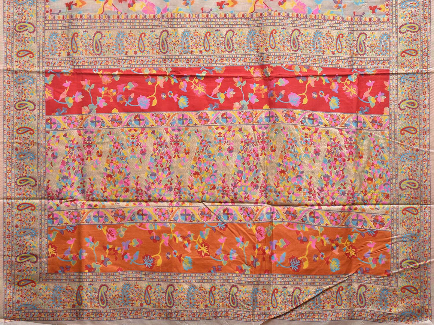 White Jacquard Cut Work Kashmiri Pashmina Design on Soft Modal Silk o0594
