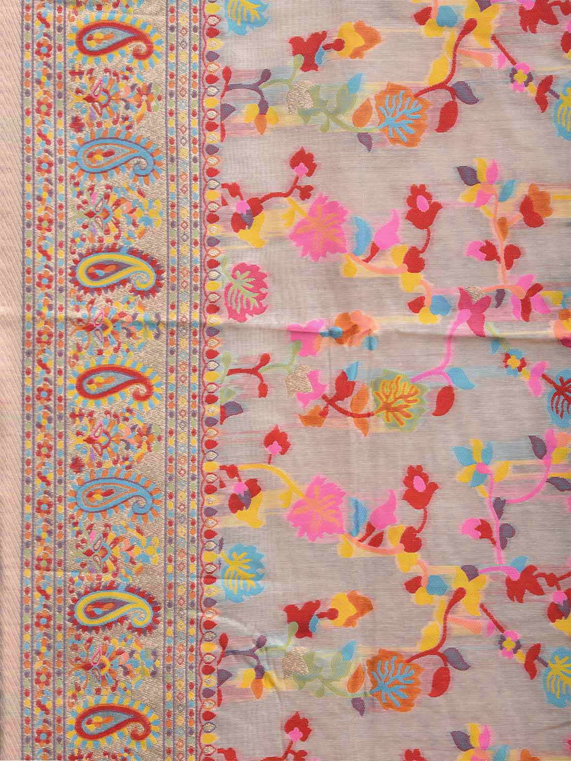White Jacquard Cut Work Kashmiri Pashmina Design on Soft Modal Silk o0594