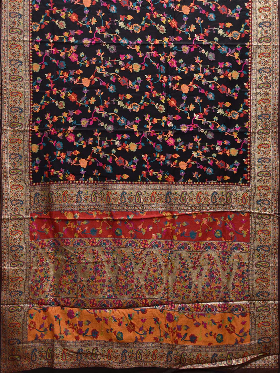 Black Jacquard Cut Work Kashmiri Pashmina Design on Soft Modal Silk o0595