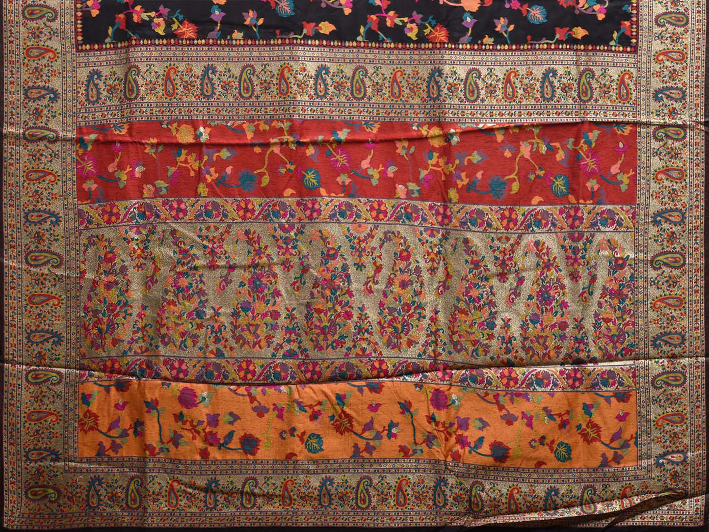 Black Jacquard Cut Work Kashmiri Pashmina Design on Soft Modal Silk o0595
