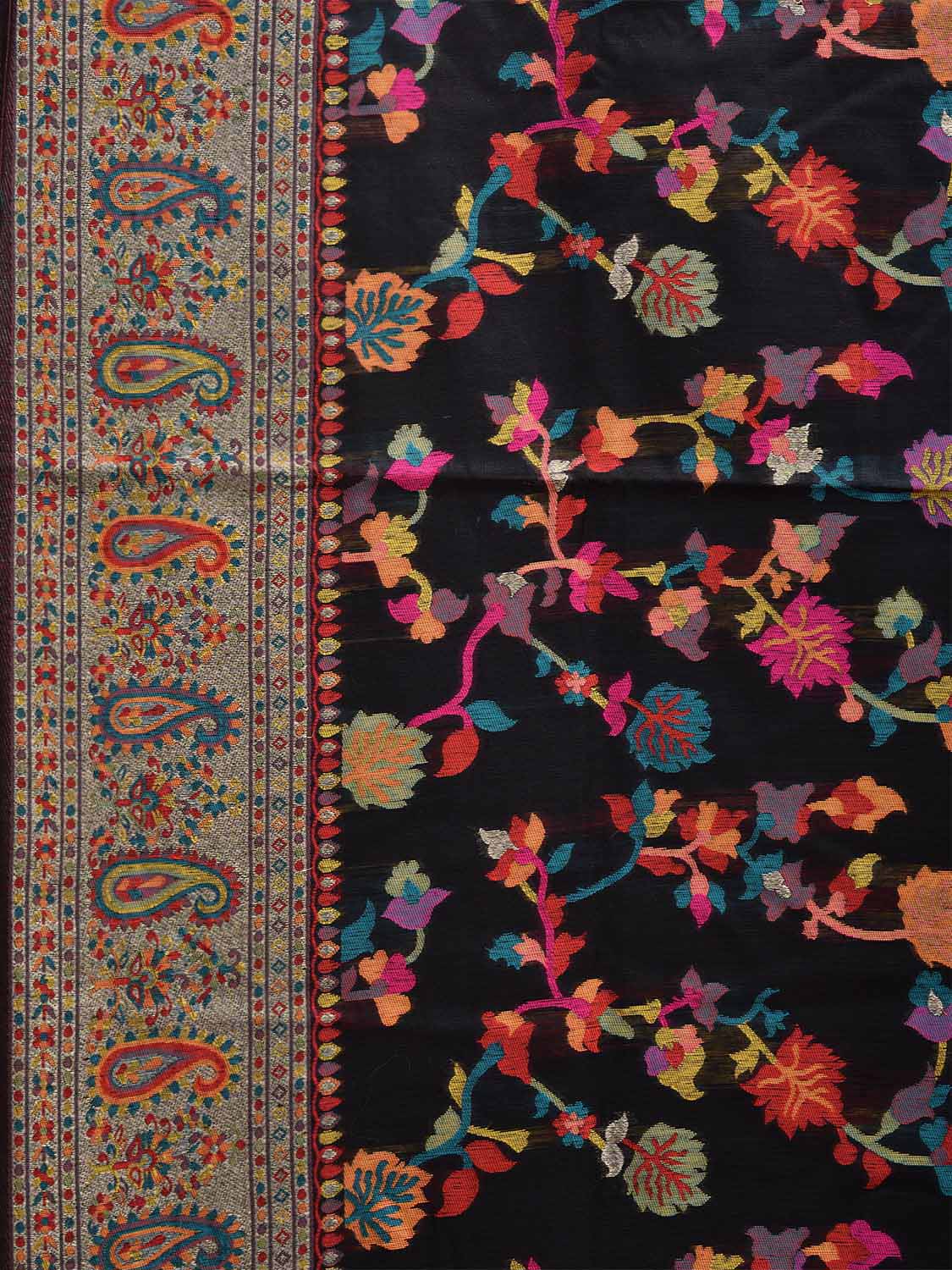 Black Jacquard Cut Work Kashmiri Pashmina Design on Soft Modal Silk o0595