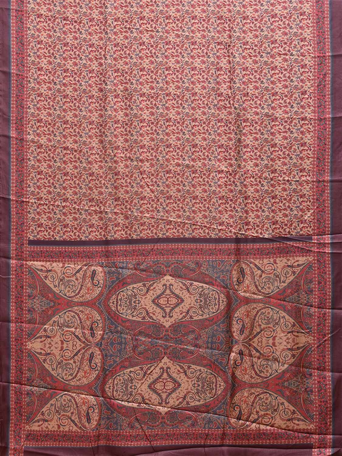 Cream and Red Pashmina Print Viscose Saree with Floral Body and Pallu Design o0607