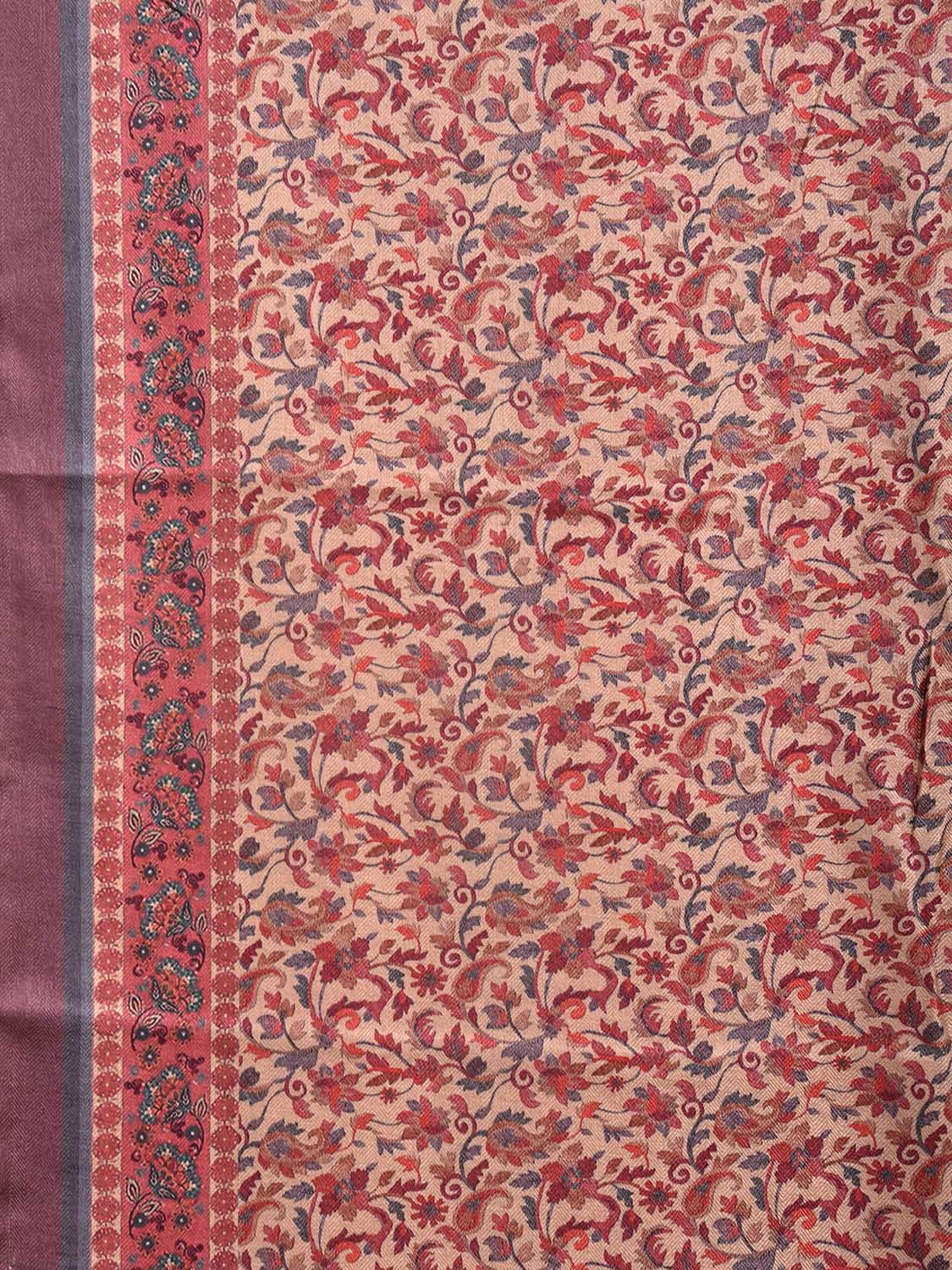 Cream and Red Pashmina Print Viscose Saree with Floral Body and Pallu Design o0607