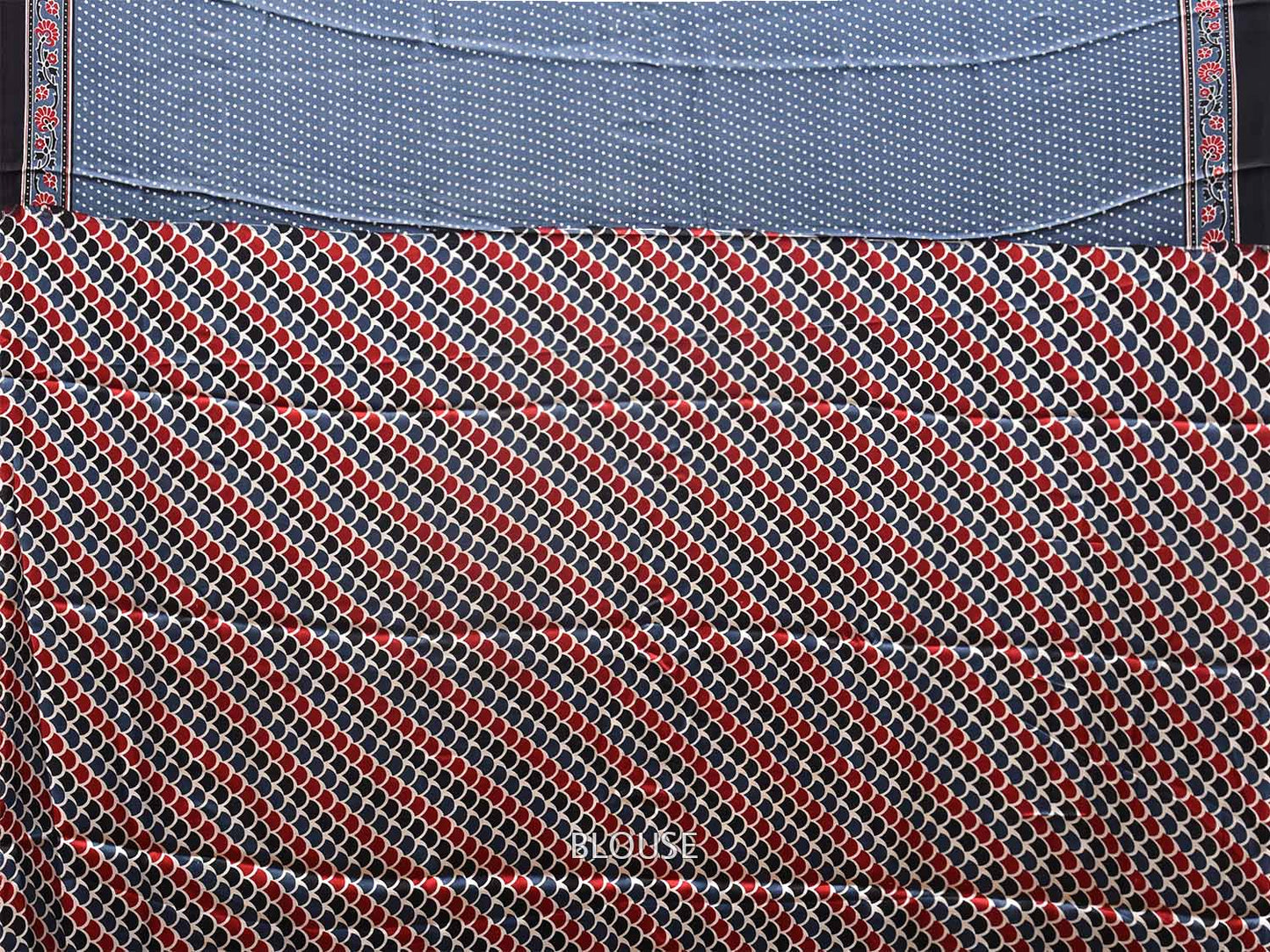 Dark Grey Ajrak Digital Print Satin Silk Saree with Small Dots and Pallu Design o0609