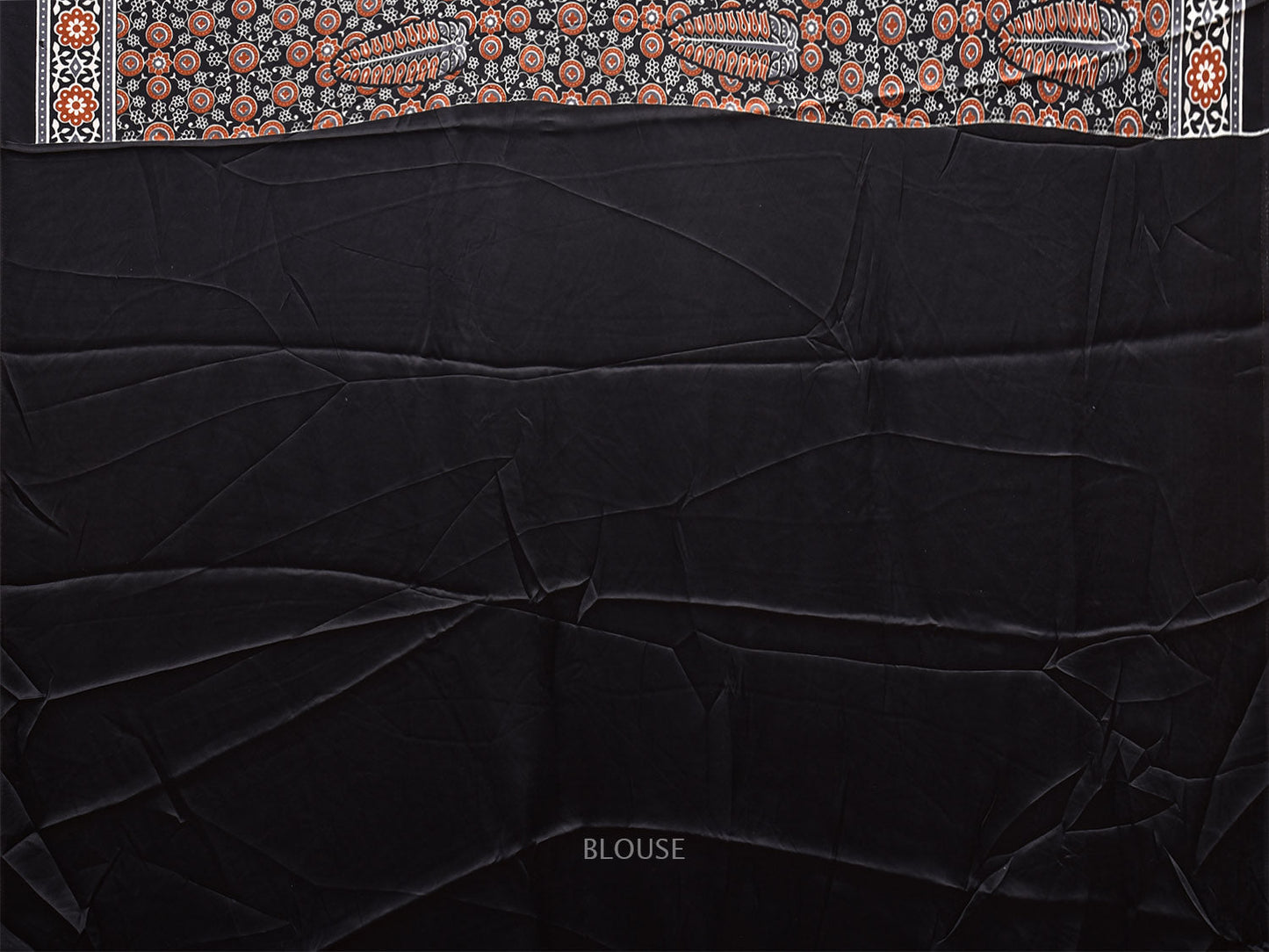 Black and Rust Ajrak Digital Print Satin Silk Saree with Leafs and Pallu Design o0613