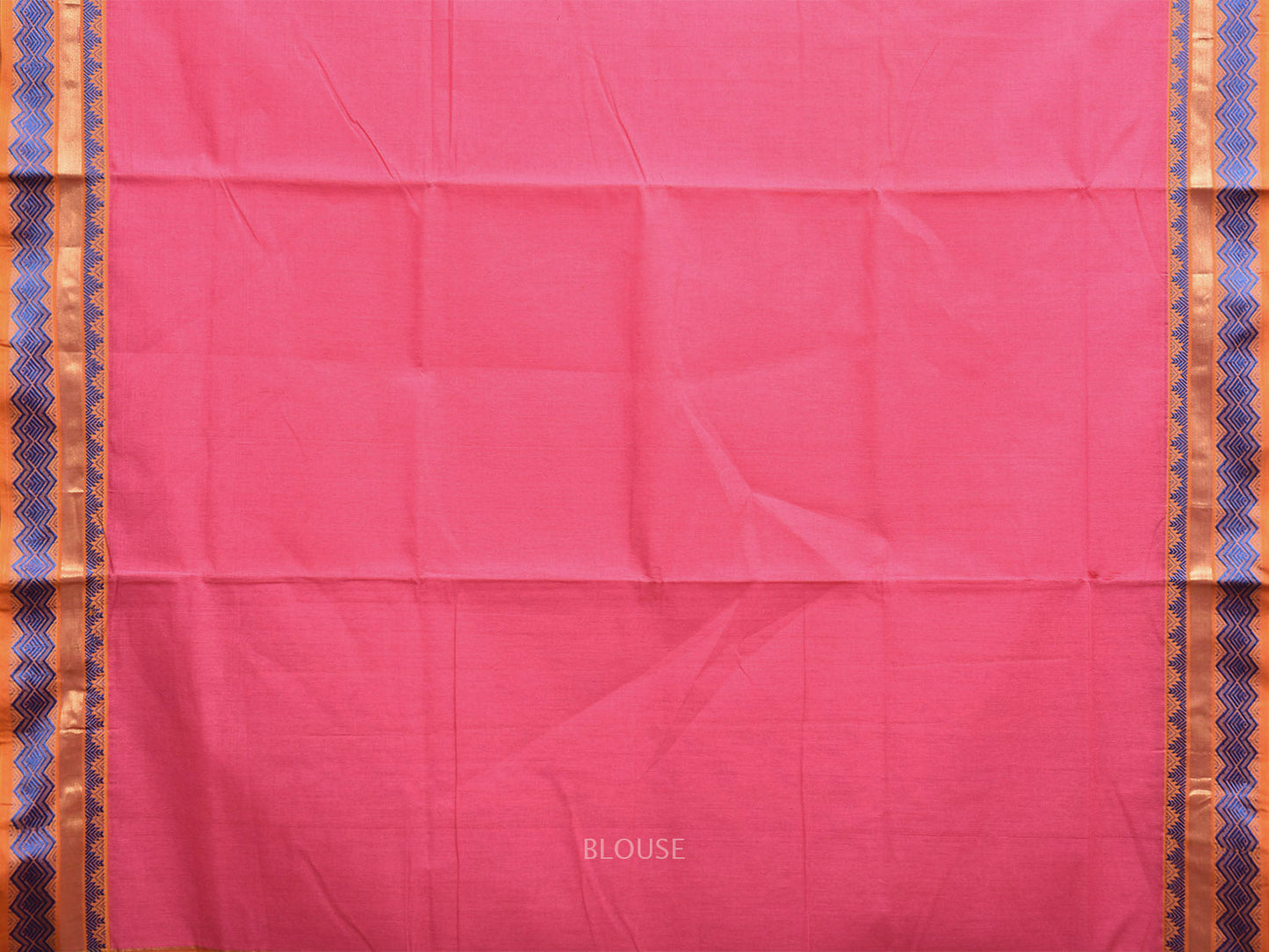 Pink and Orange Cotton Saree with Kanchi Border and Strips Pallu Design o0632