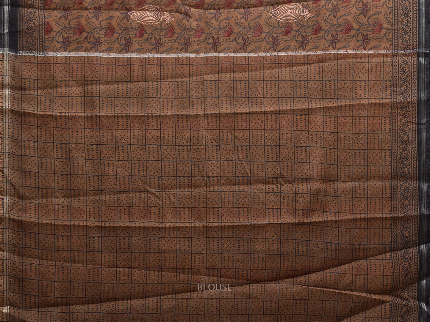 Dark Mustard Digital Print Cotton Saree with Floral Kalamkari Design o0652