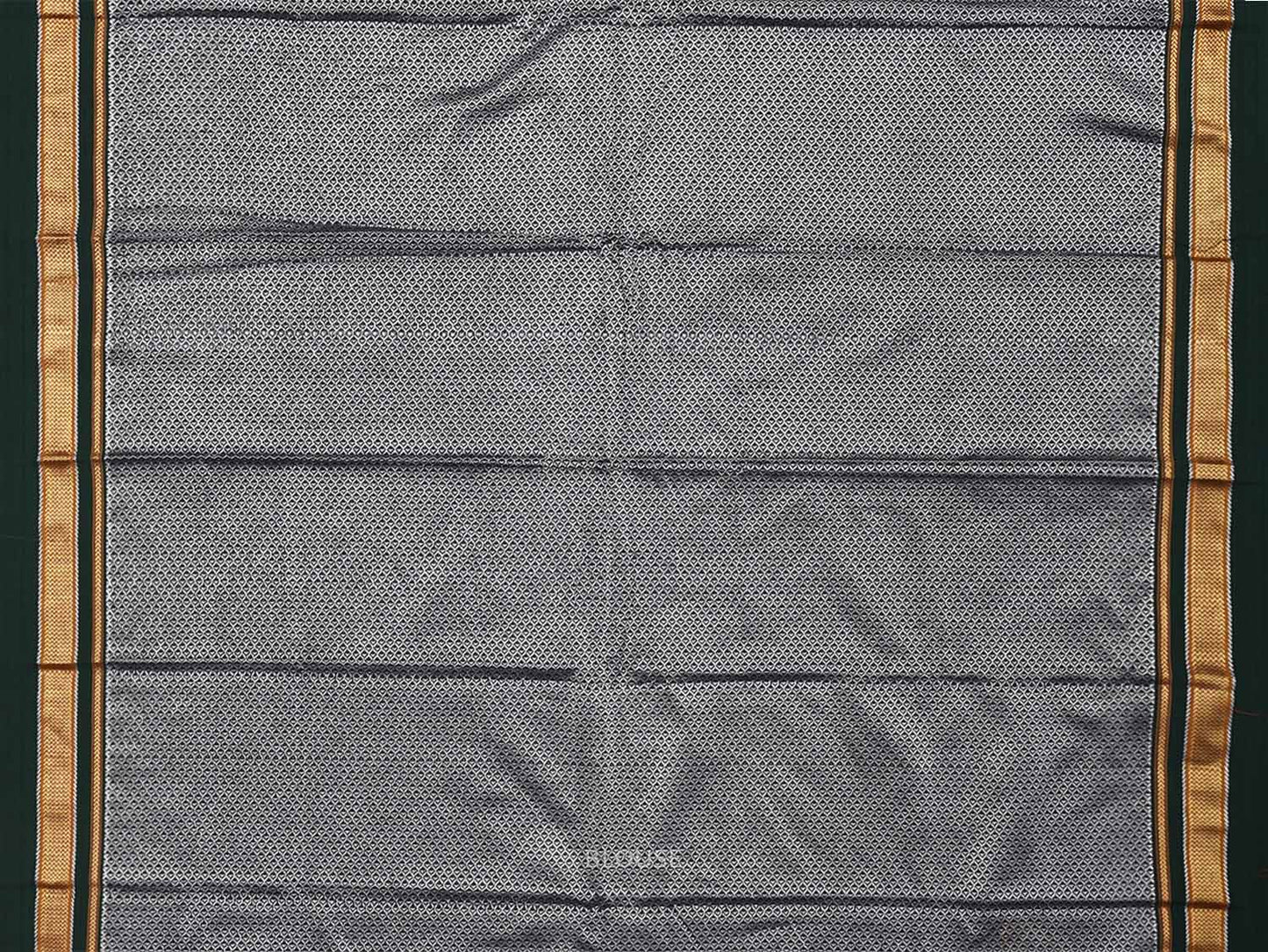 Dark Green and Yellow ilkal Cotton Viscose Saree with Checks and Strips Pallu Design o0687