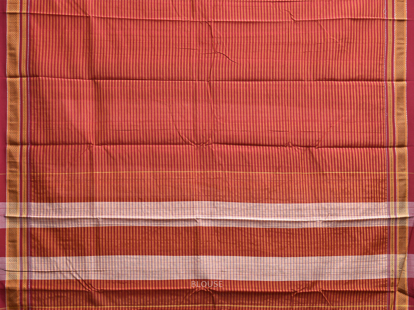 Dark Red and Orange ilkal Cotton Saree with Strips Body and Border Design o0688