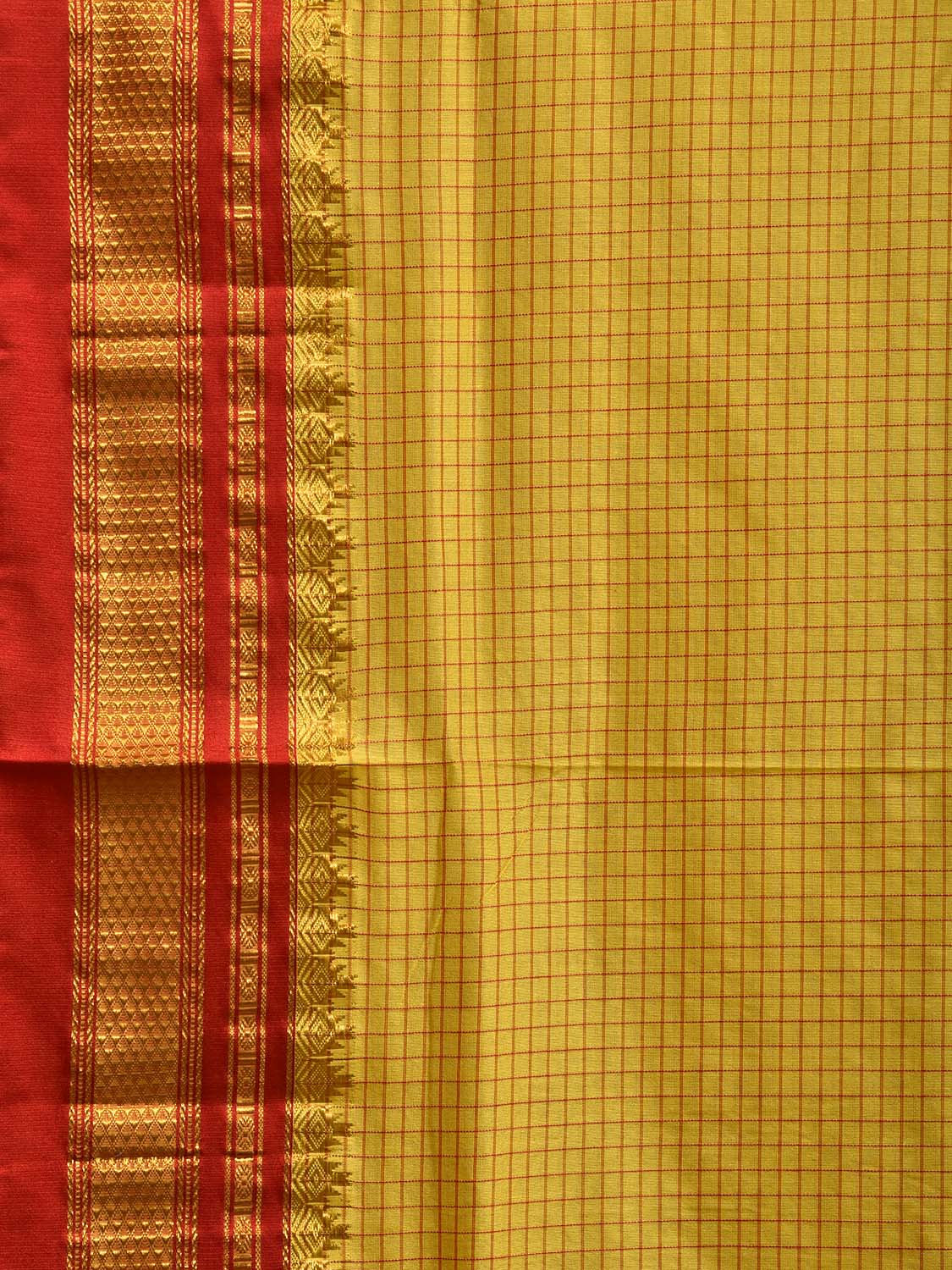 Yellow and Red ilkal Cotton Viscose Saree with Checks and Border Design o0689