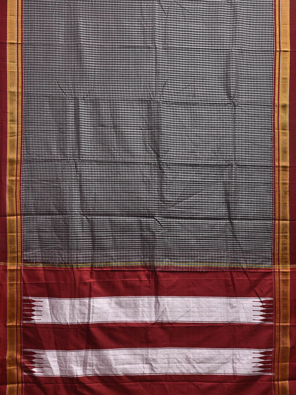Black and Maroon ilkal Cotton Viscose Saree with Checks and Strips Pallu Design o0693