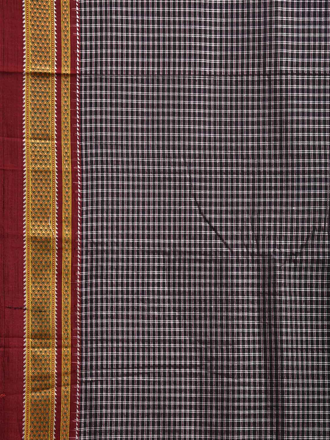 Black and Maroon ilkal Cotton Viscose Saree with Checks and Strips Pallu Design o0693