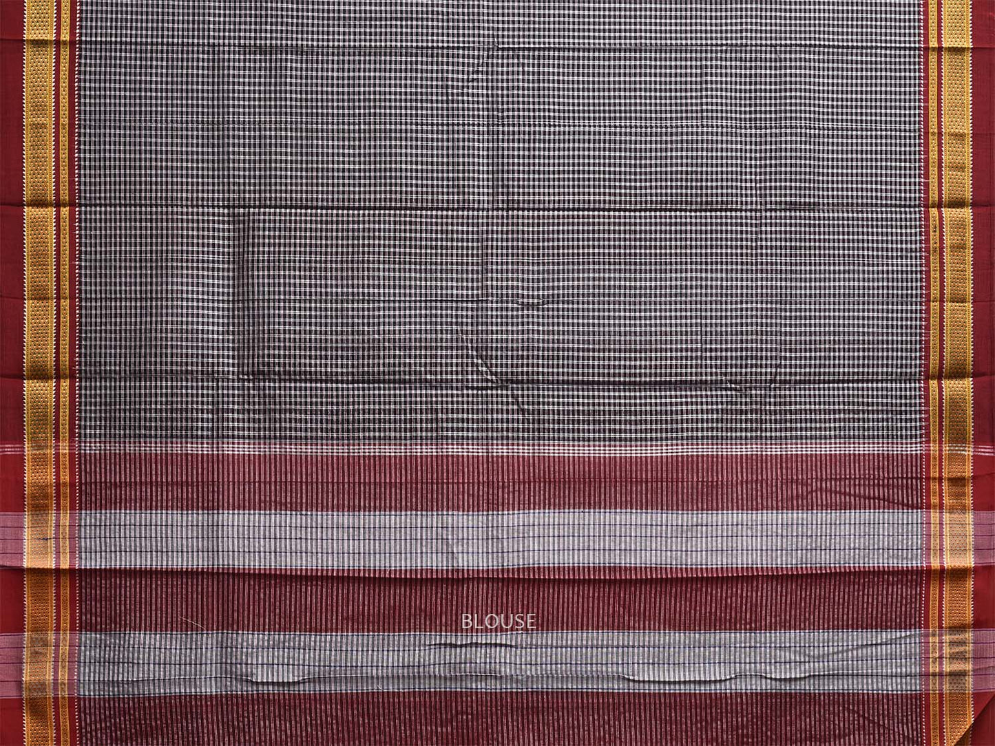 Black and Maroon ilkal Cotton Viscose Saree with Checks and Strips Pallu Design o0693