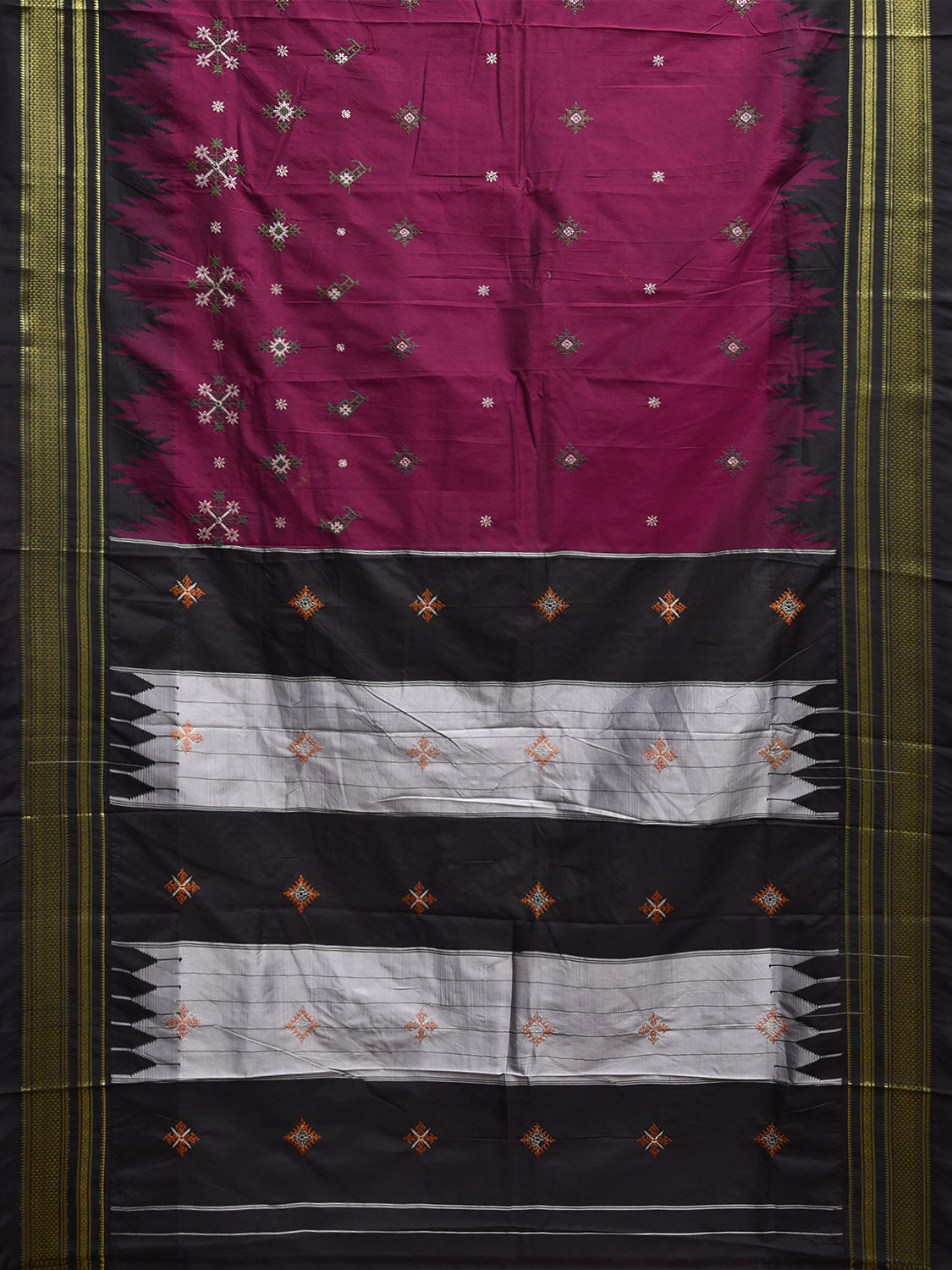 Purple and Black Kasuti Viscose Saree with Temple Border and Strips Pallu Design o0696