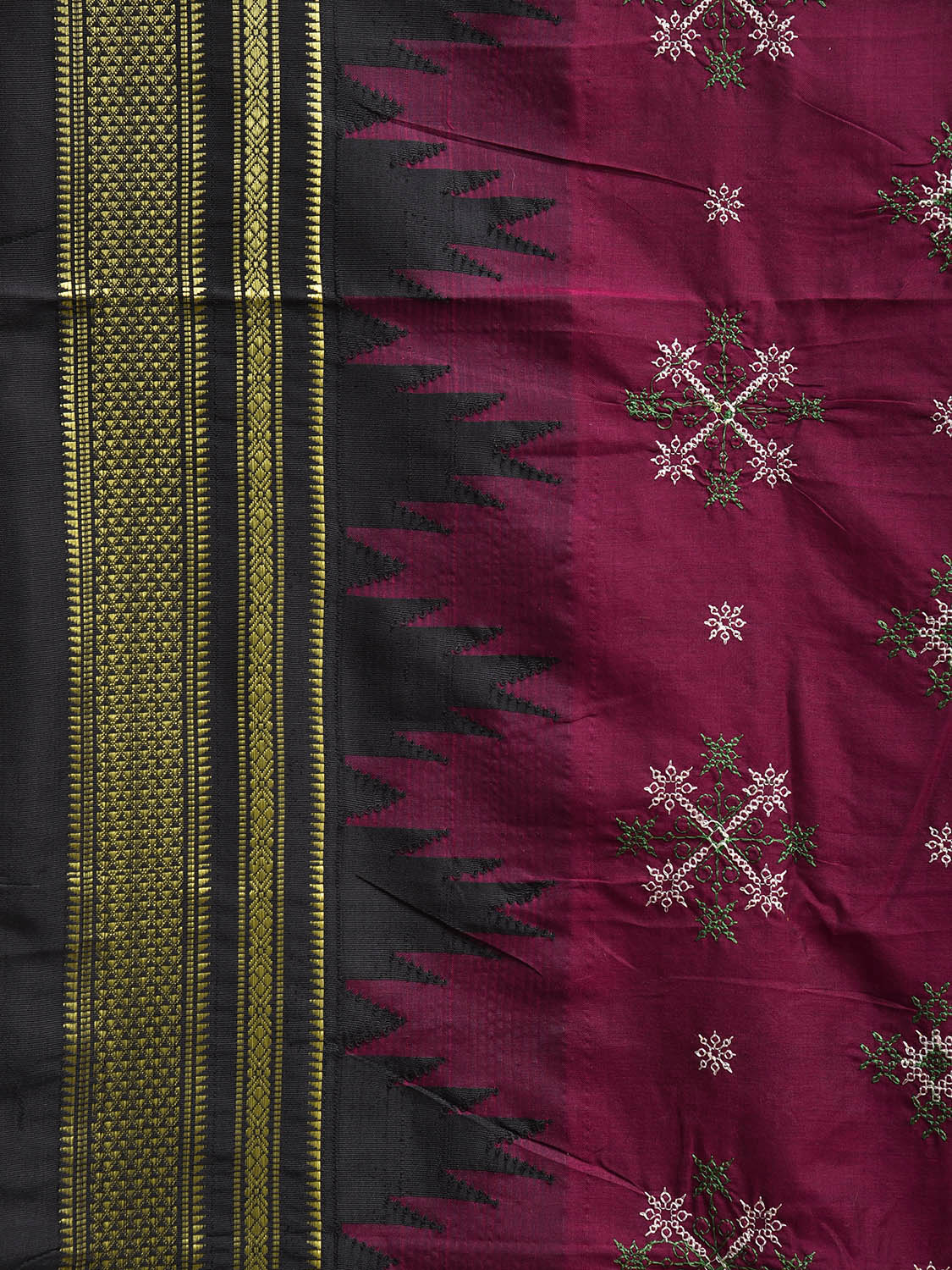 Purple and Black Kasuti Viscose Saree with Temple Border and Strips Pallu Design o0696