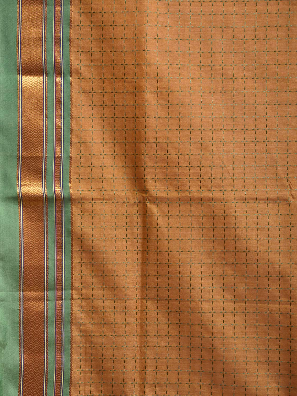 Mustard and Green ilkal Cotton Viscose Saree with Checks and Strips Pallu Design o0697