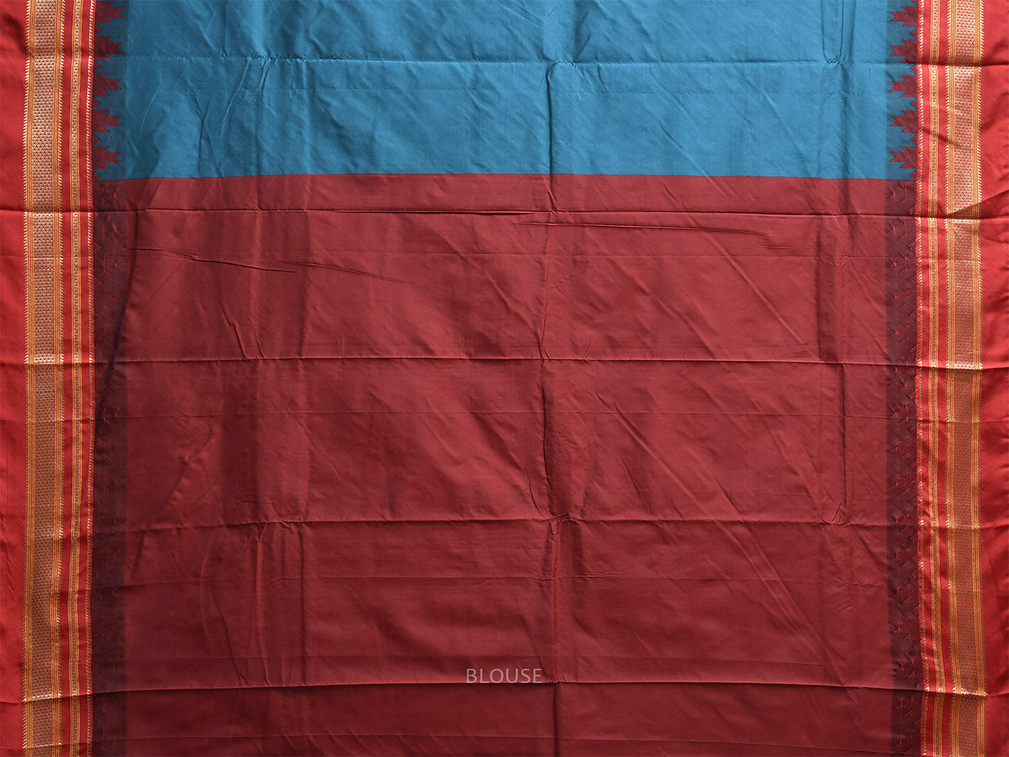 Blue and Red ilkal Viscose Saree with Strips Pallu and Temple Border Design o0699