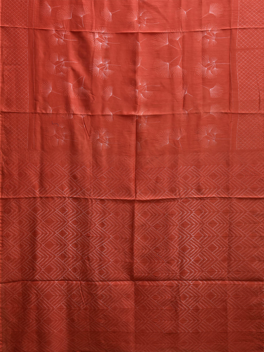 Orange Shibori Cotton Silk Saree with Grill Border and Pallu Design o0710