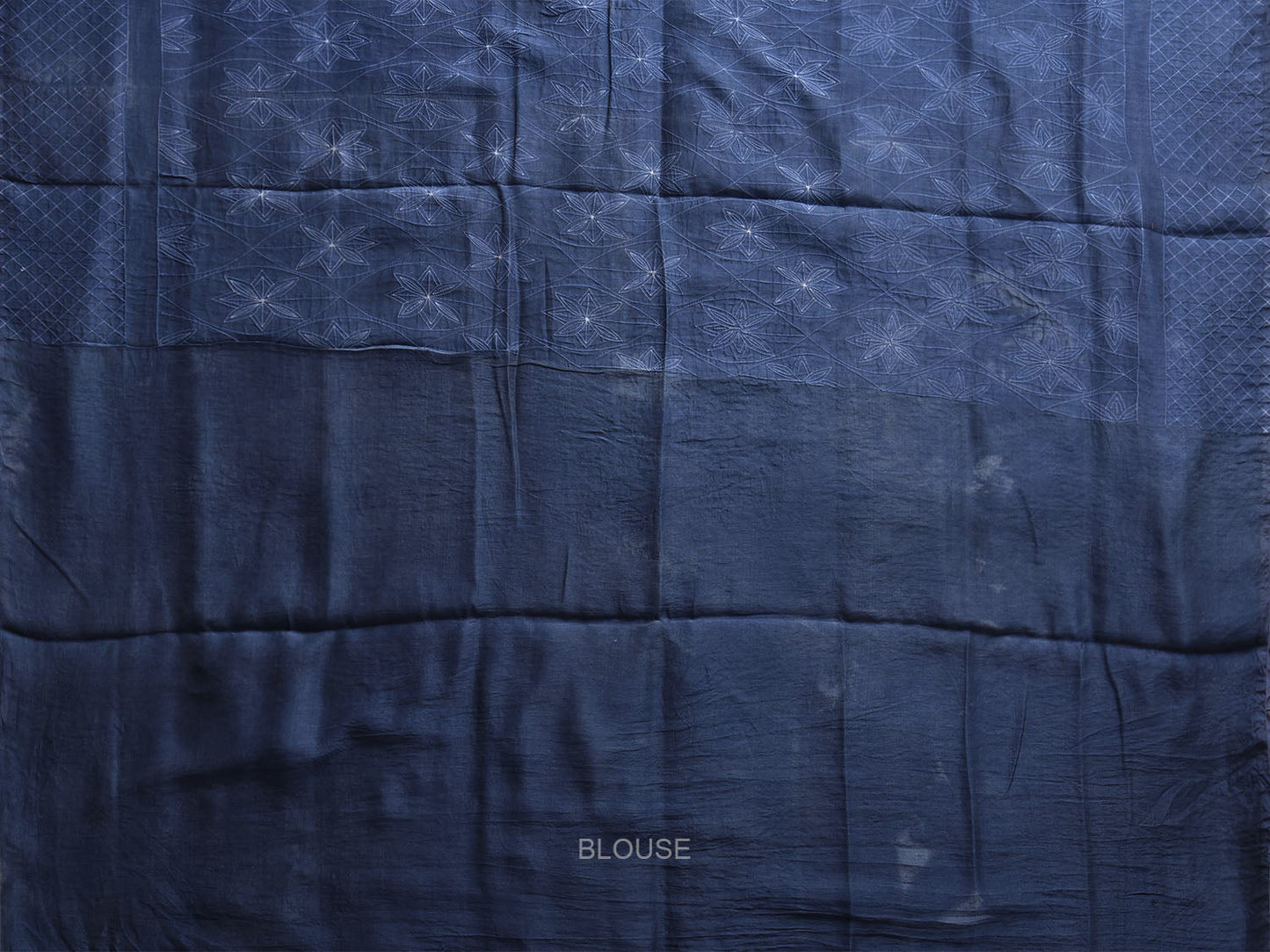 Dark Blue Shibori Cotton Silk Saree with Grill Border and Floral Design o0711