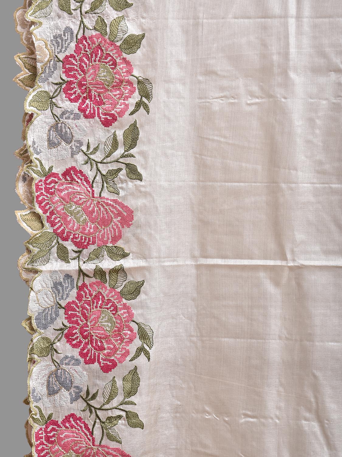 Beige Parsigara Tussar Saree with Floral Border Design o0730