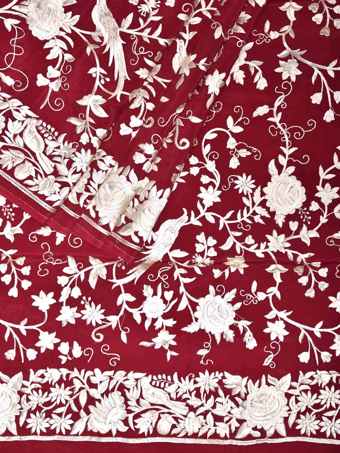 Red Parsigara Crepe Silk Saree with All Over Floral and Border Design o0733