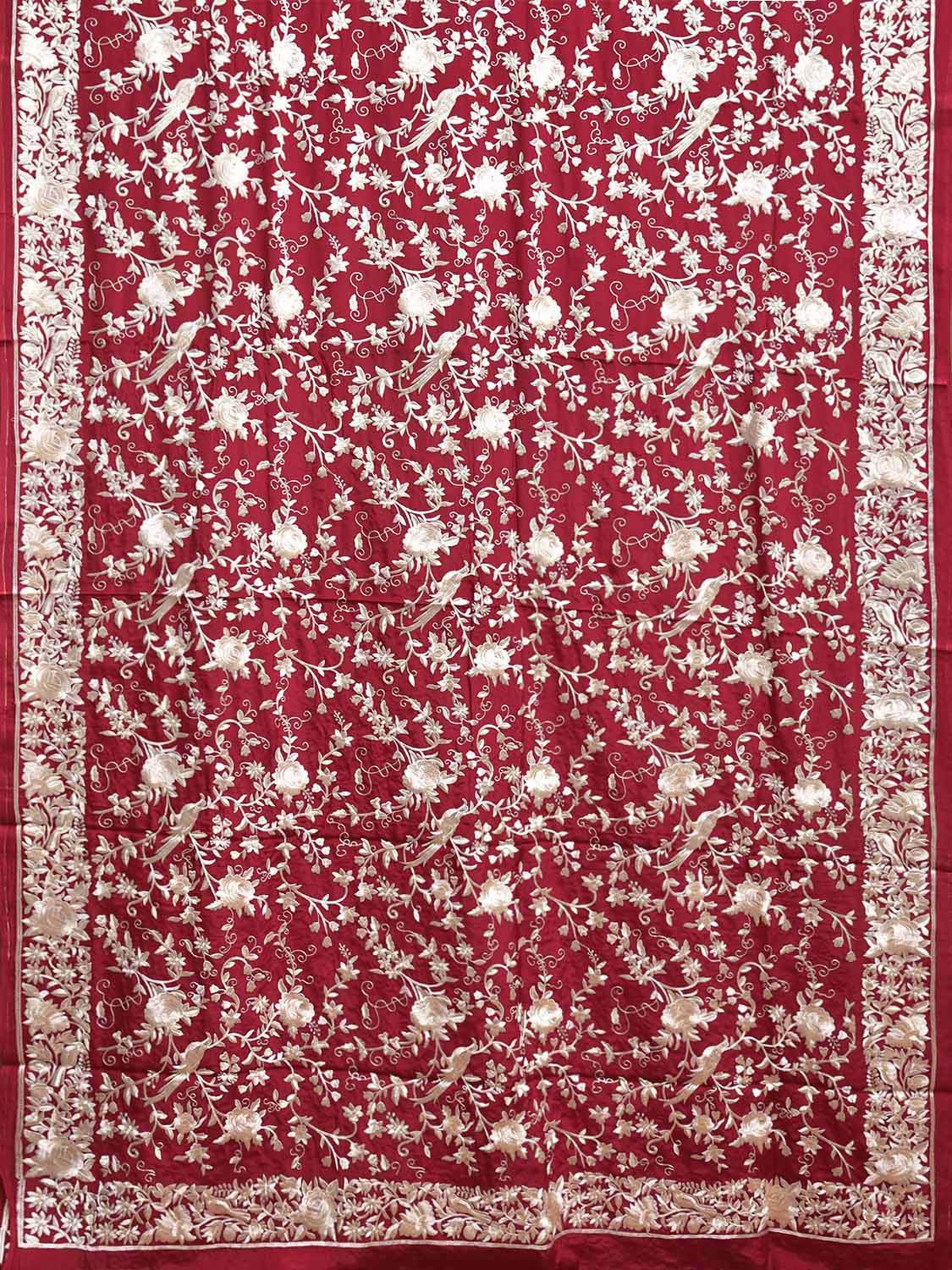 Red Parsigara Crepe Silk Saree with All Over Floral and Border Design o0733