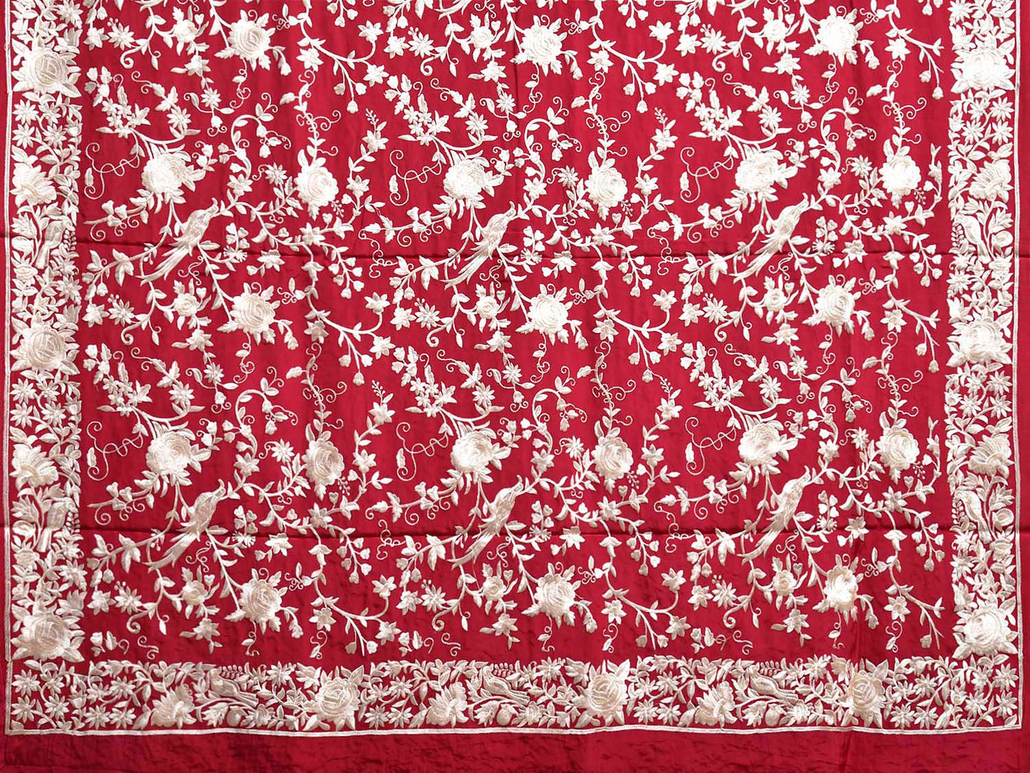 Red Parsigara Crepe Silk Saree with All Over Floral and Border Design o0733