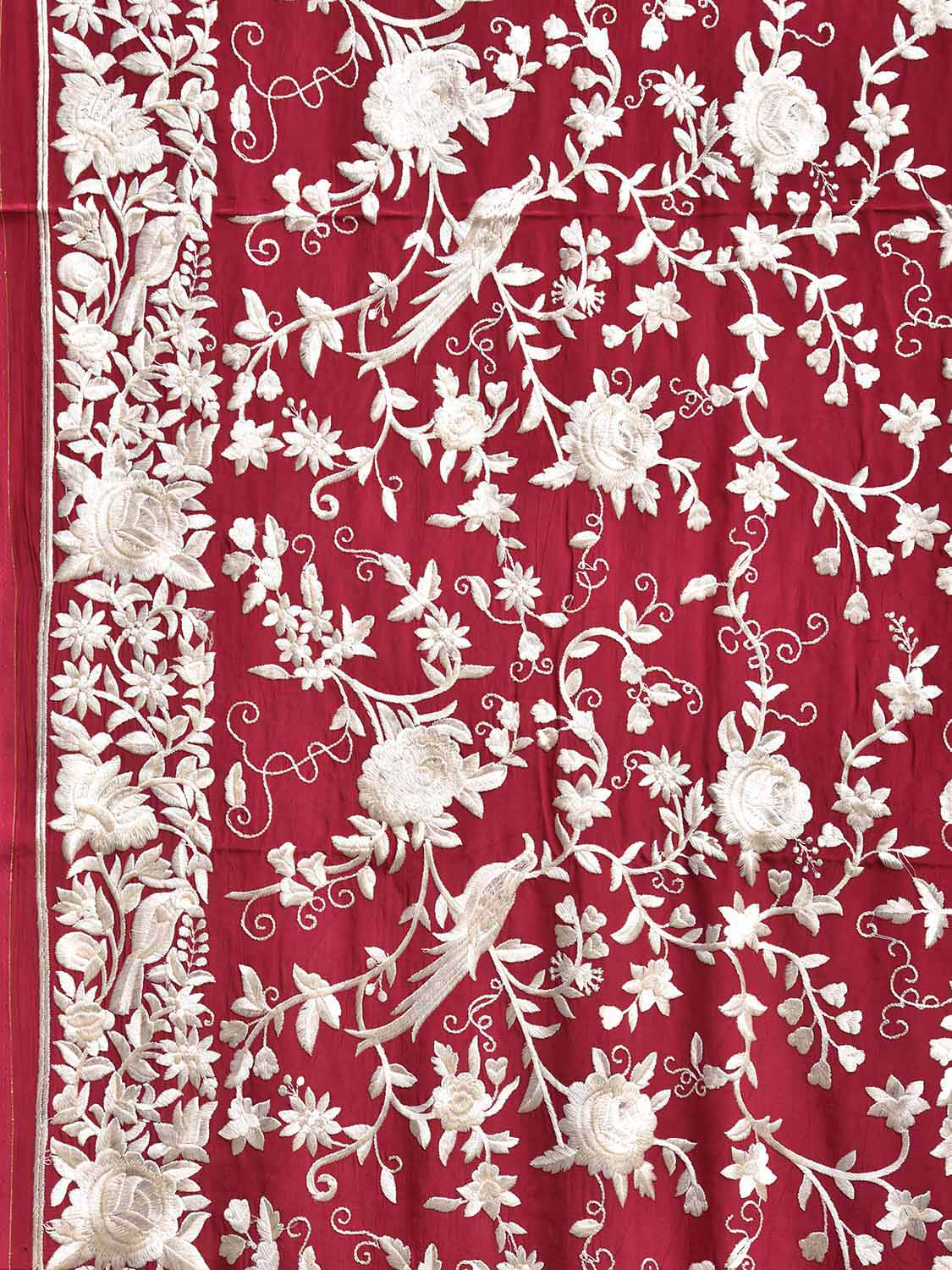 Red Parsigara Crepe Silk Saree with All Over Floral and Border Design o0733