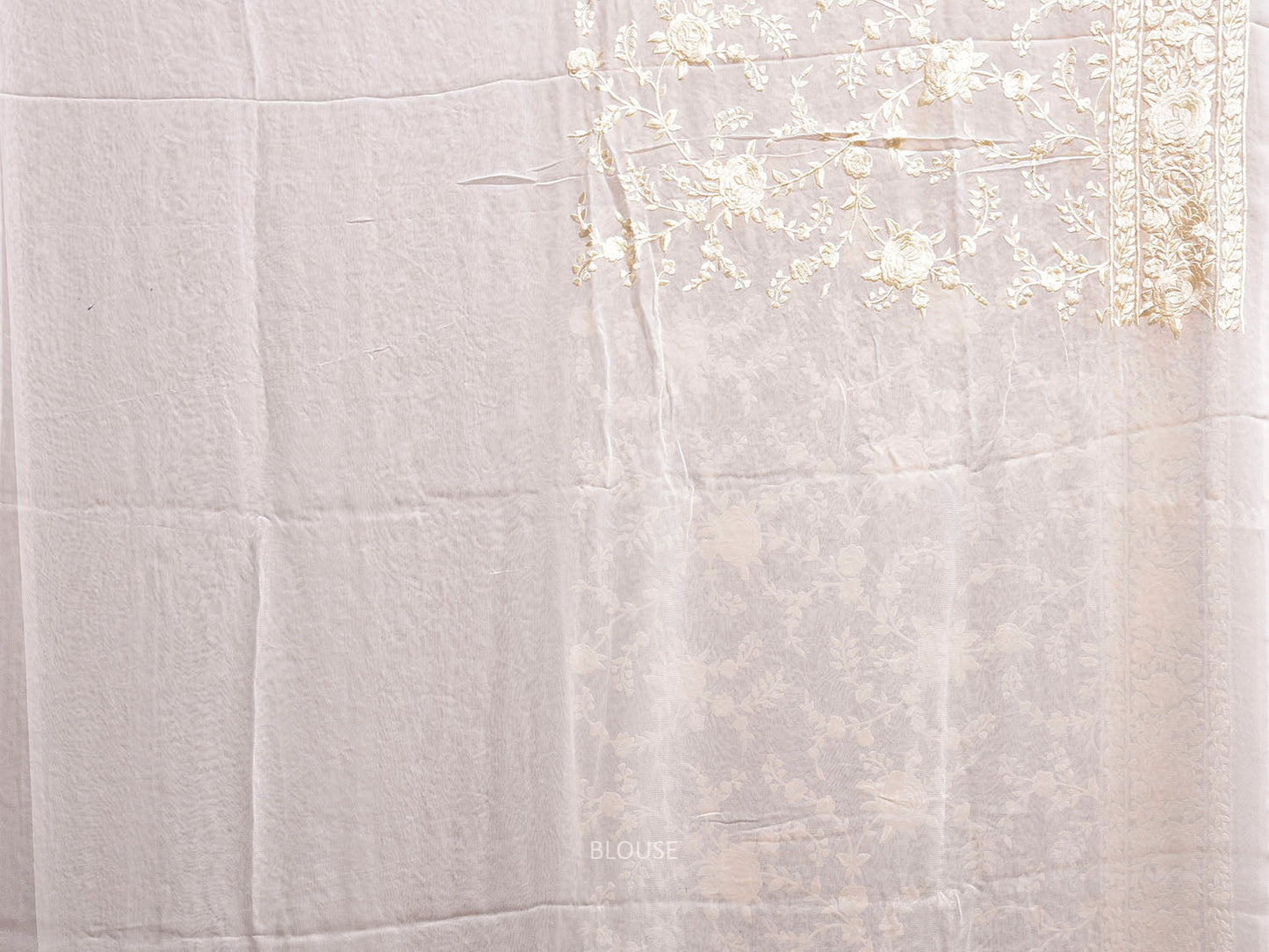 Whie Parsigara Chiffon Saree with All Over Floral and Border Design o0734