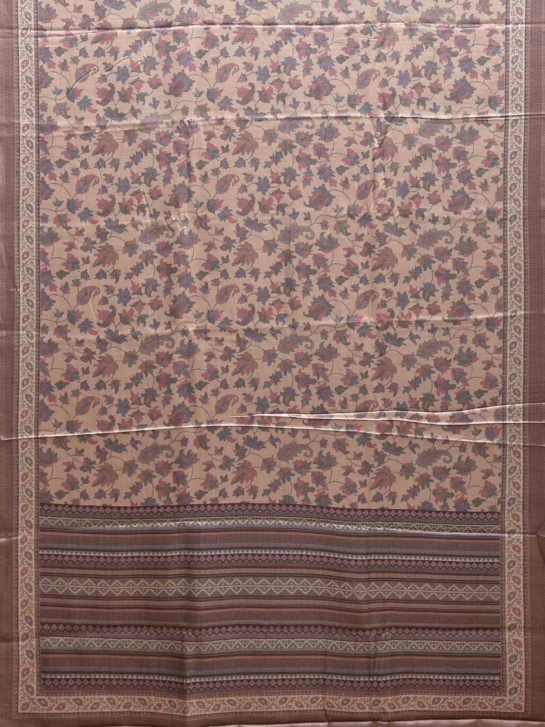 Cream and Pink Pashmina Print Viscose Saree with Floral and Pallu Deign o0742