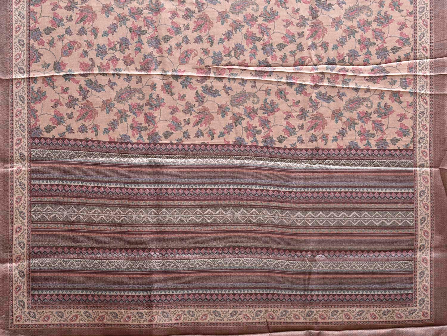 Cream and Pink Pashmina Print Viscose Saree with Floral and Pallu Deign o0742