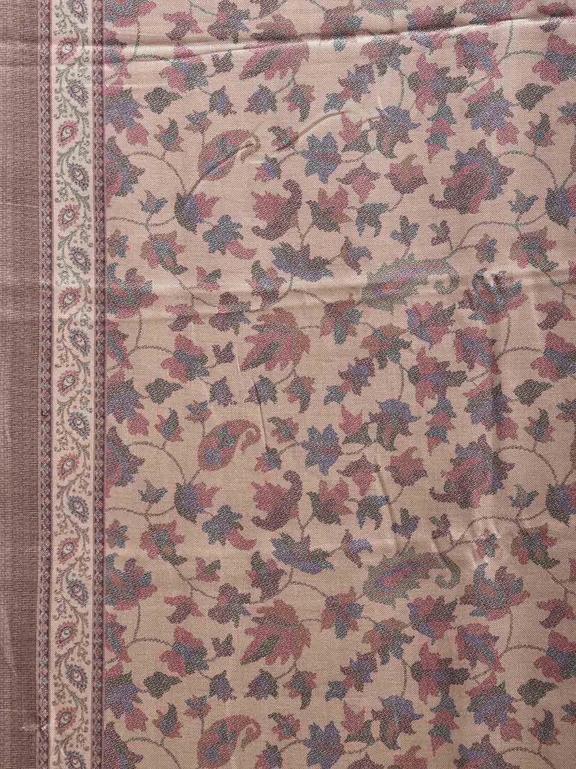 Cream and Pink Pashmina Print Viscose Saree with Floral and Pallu Deign o0742