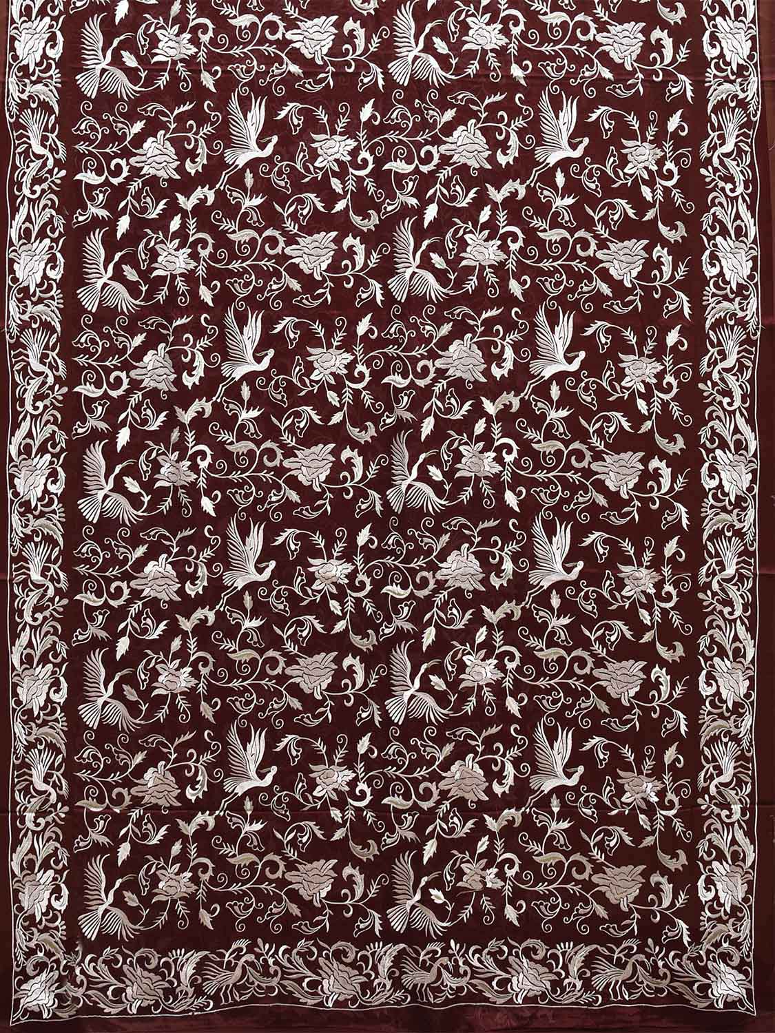 Maroon Parsigara Crepe Saree with All Over Birds and Border Design o0745