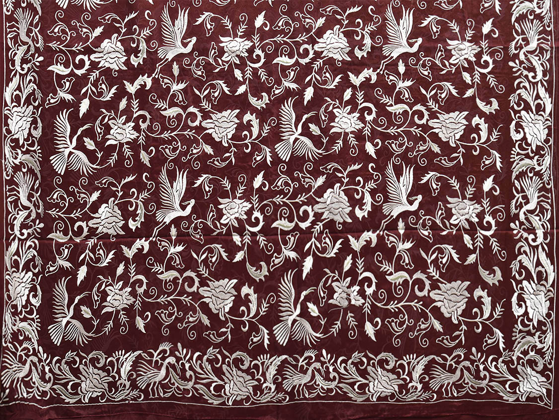 Maroon Parsigara Crepe Saree with All Over Birds and Border Design o0745